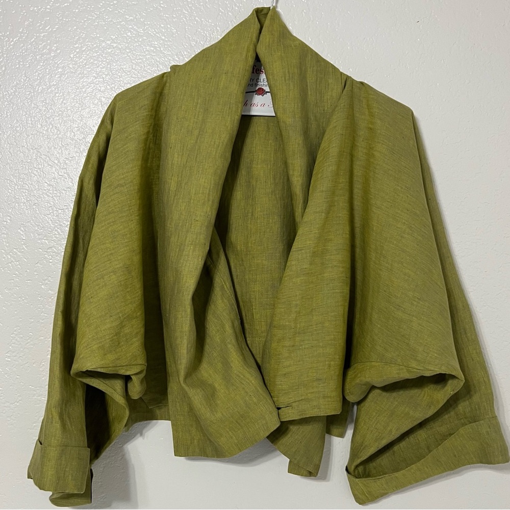 ELM Design 100% Linen Icelandic Green Jacket + Wide Leg Pants Set Size P